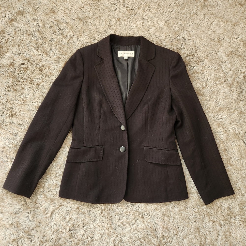 Jones New York Suit‎ Black Pinstriped Blazer Suit Jacket Women's Size 8